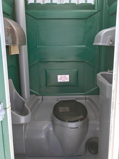 Construction Portables feature flush tank, urinal, sink and supplies